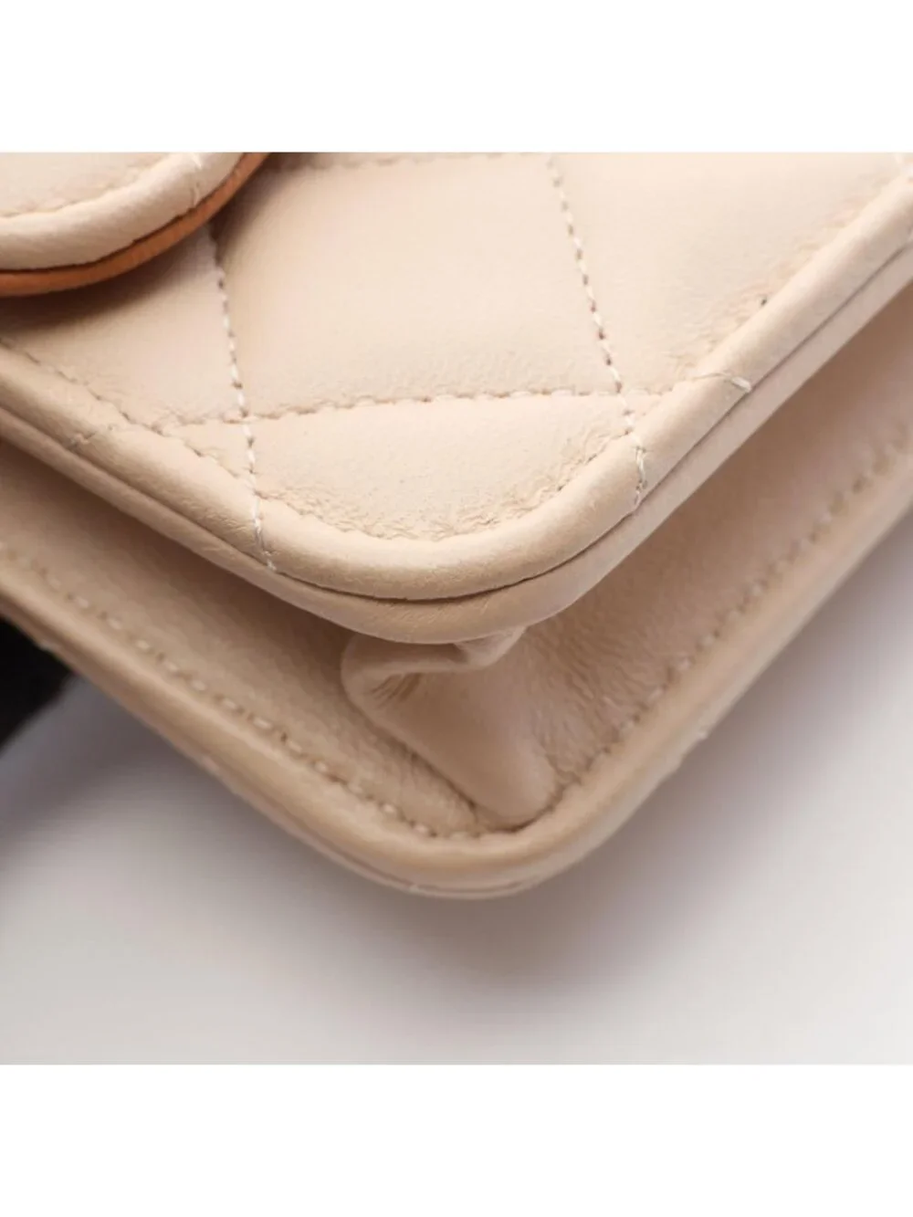 Chanel Shoulder Bag Quilted Beige Lambskin Phone Case Chain Wallet